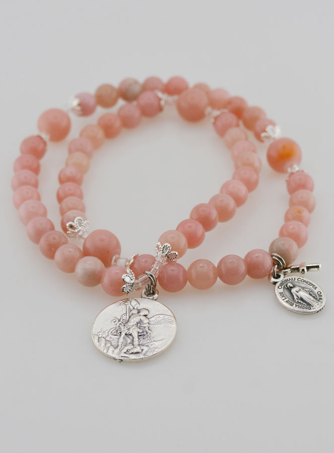 Chapelet Médaille Miraculeuse & St Michel en Opale Rose (pic 2)