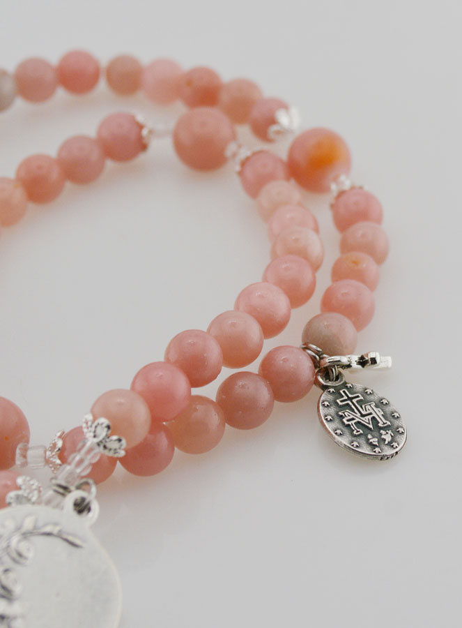 Chapelet Médaille Miraculeuse & St Michel en Opale Rose (pic 4)