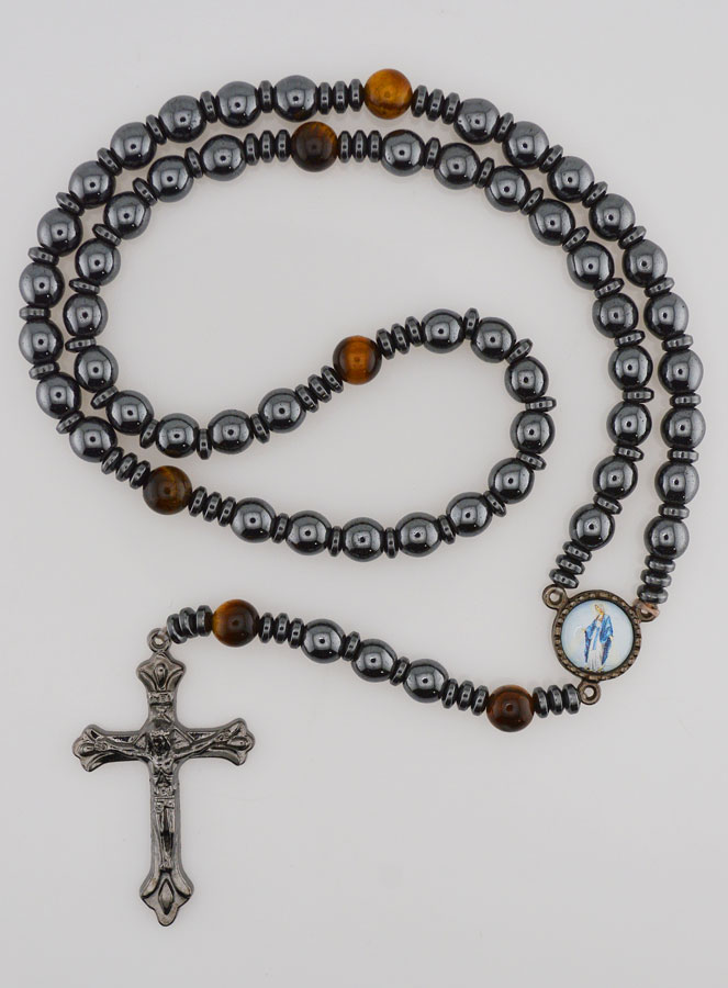 Chapelet Vierge Miraculeuse en Hématite & Oeil Tigre (pic 1)