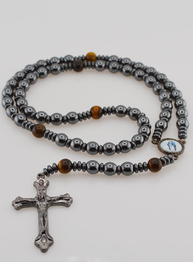 Chapelet Vierge Miraculeuse en Hématite & Oeil Tigre (pic 2)
