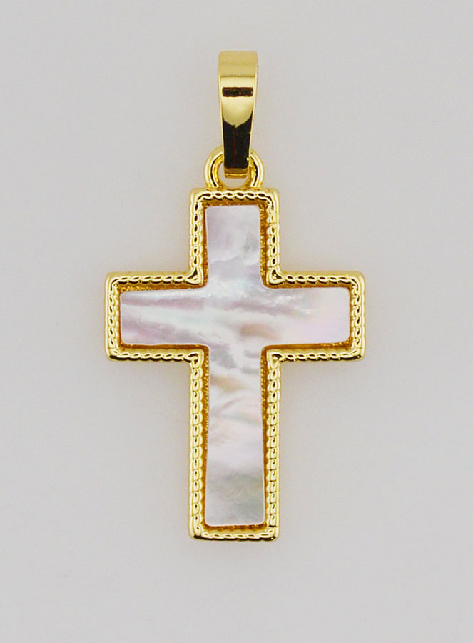 Pendentif Croix en Laiton & Nacre - 20mm (pic 1)
