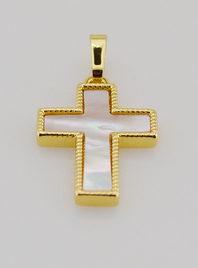 Pendentif Croix en Laiton & Nacre - 20mm (pic 2)