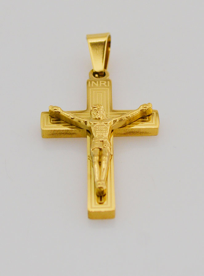 Pendentif Croix en Laiton Doré 28mm (pic 2)