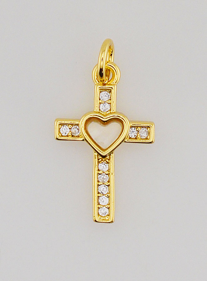 Pendentif Croix & Coeur en Laiton - 15mm (pic 1)