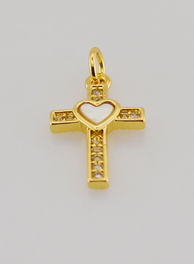 Pendentif Croix & Coeur en Laiton - 15mm (pic 2)