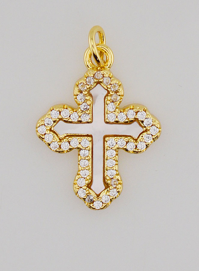 Pendentif Croix Orthodoxe Strass & Nacre - 17mm (pic 1)