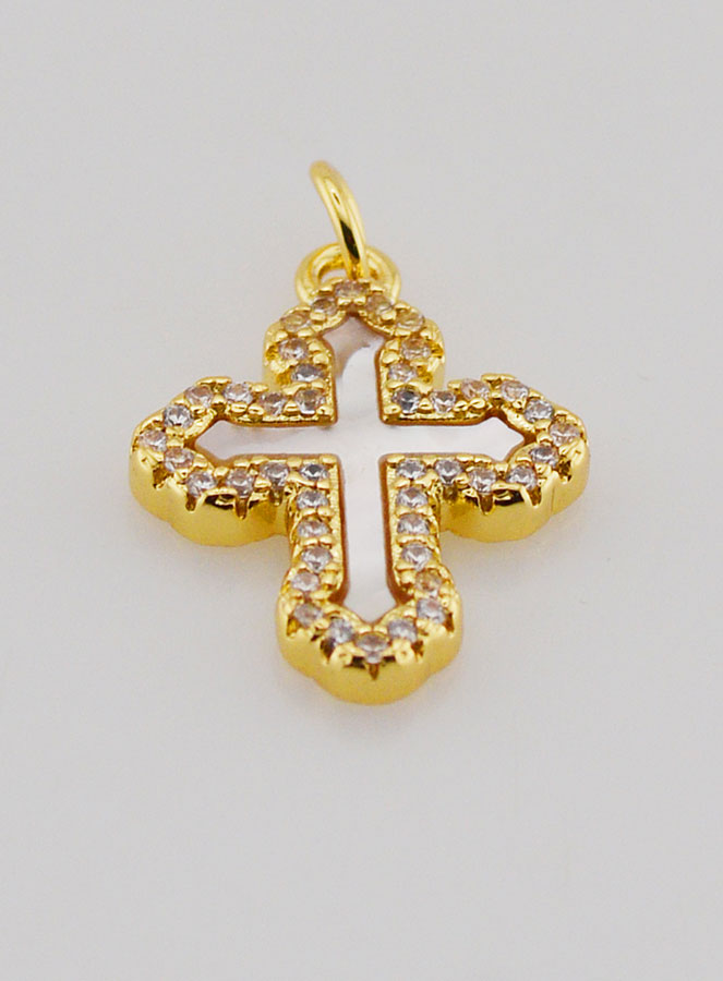 Pendentif Croix Orthodoxe Strass & Nacre - 17mm (pic 2)