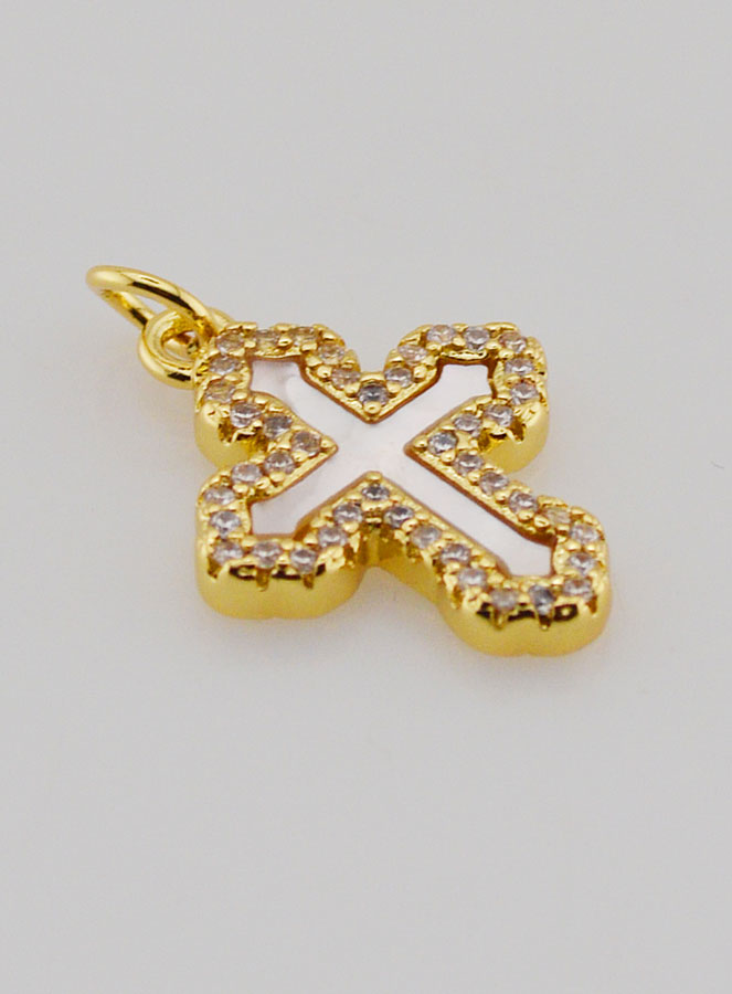 Pendentif Croix Orthodoxe Strass & Nacre - 17mm (pic 3)