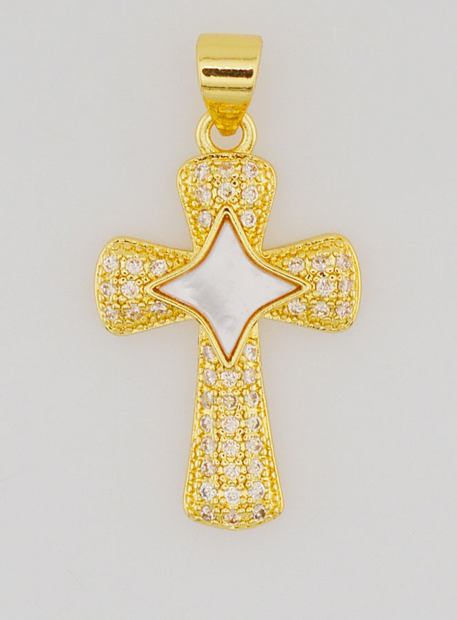 Pendentif Croix & Etoile en Laiton et Nacre - 22mm (pic 1)