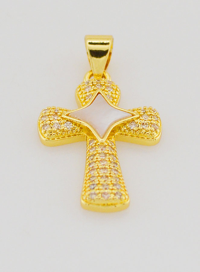 Pendentif Croix & Etoile en Laiton et Nacre - 22mm (pic 2)