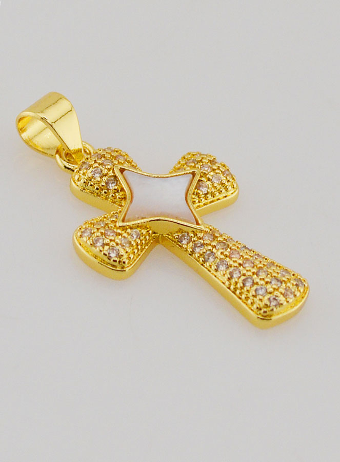 Pendentif Croix & Etoile en Laiton et Nacre - 22mm (pic 3)