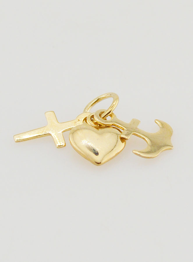 Pendentif Or 9cts Ancre, Coeur & Croix - 10mm (pic 2)