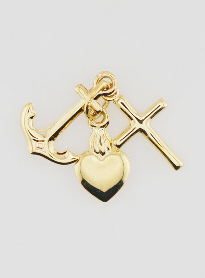 Pendentif Or Ancre, Coeur & Croix 15mm (pic 1)
