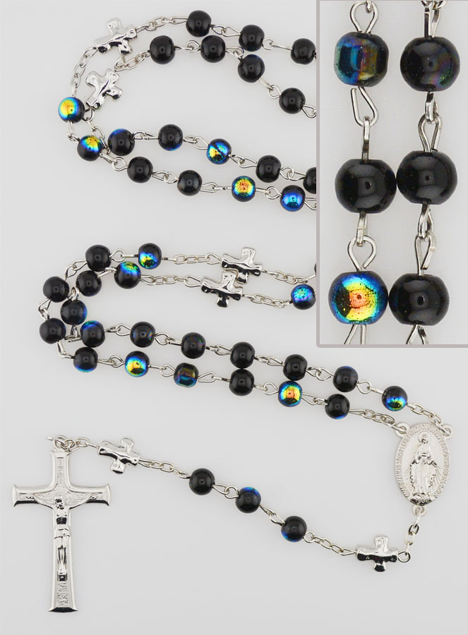 Chapelet Médaille Miraculeuse et Perles Chromées - Noir (pic 1)