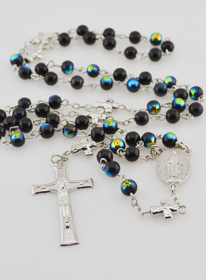Chapelet Médaille Miraculeuse et Perles Chromées - Noir (pic 2)