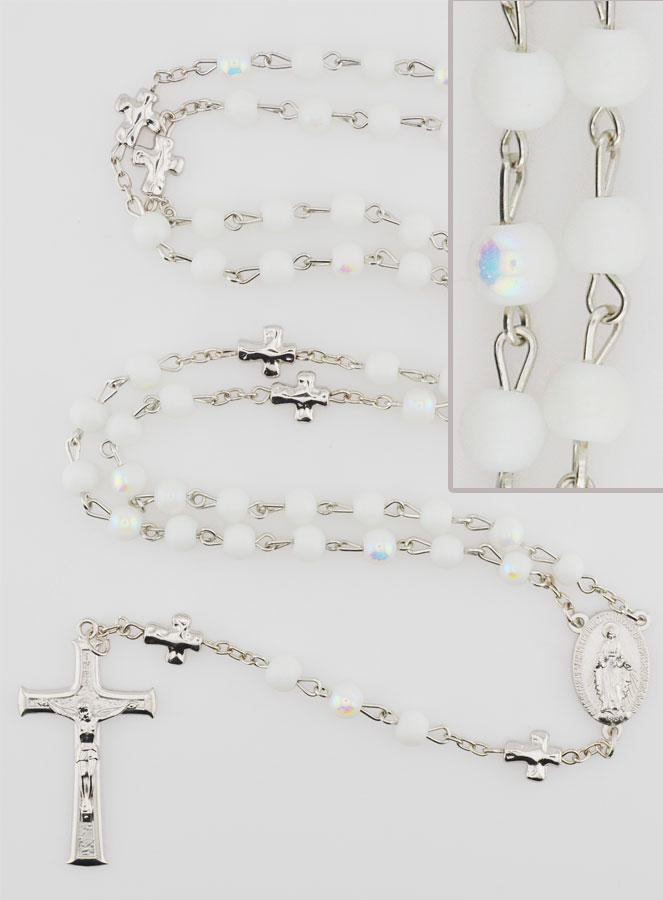 Chapelet Médaille Miraculeuse Perles Chromées - Blanc (pic 1)