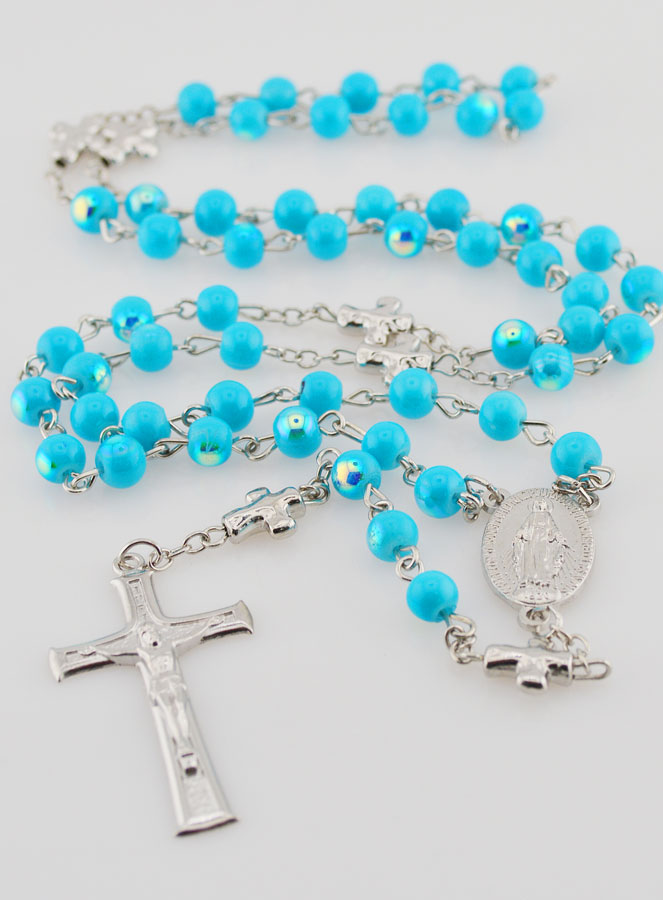 Chapelet Médaille Miraculeuse Perles Chromées - Turquoise (pic 2)