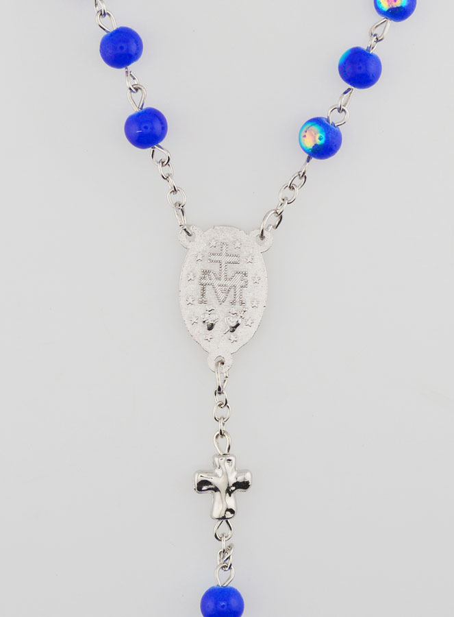 Chapelet Médaille Miraculeuse & Perles Chromées - Bleu Nuit (pic 4)