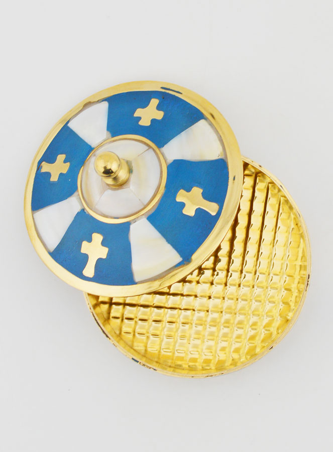 Boîte à Chapelet Artisanale Laiton & Nacre - Bleu (pic 4)