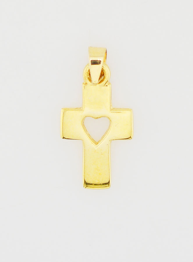 Pendentif Croix & Coeur en Or 9cts - 17mm (pic 1)