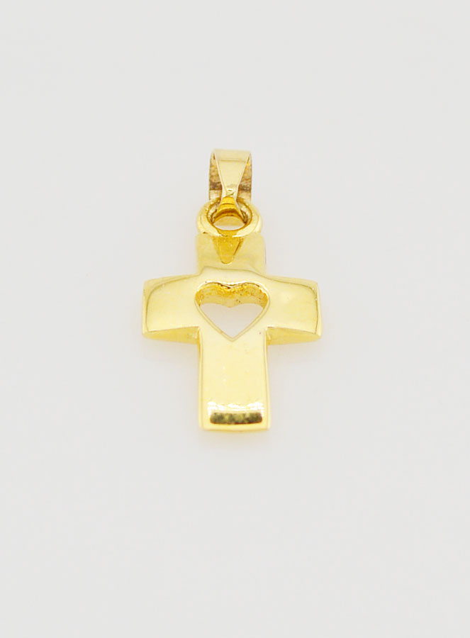 Pendentif Croix & Coeur en Or 9cts - 17mm (pic 2)