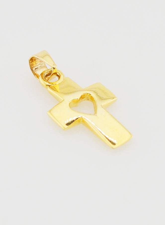 Pendentif Croix & Coeur en Or 9cts - 17mm (pic 3)