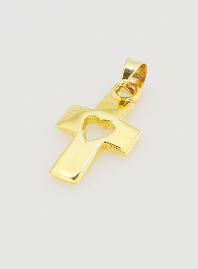 Pendentif Croix & Coeur en Or 9cts - 17mm (pic 4)