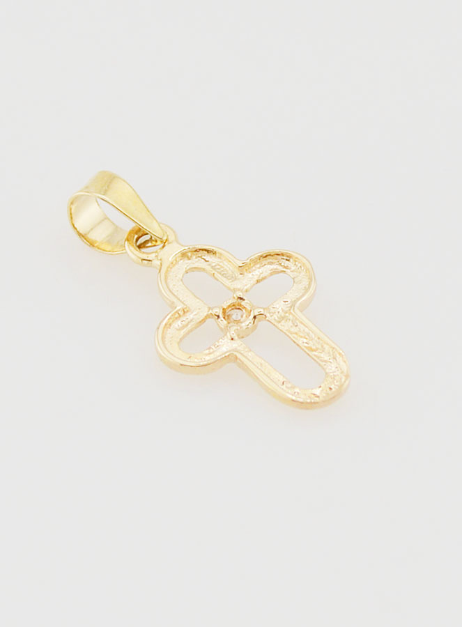 Pendentif Croix Ajourée en or 9K & Pierre - 15mm (pic 4)