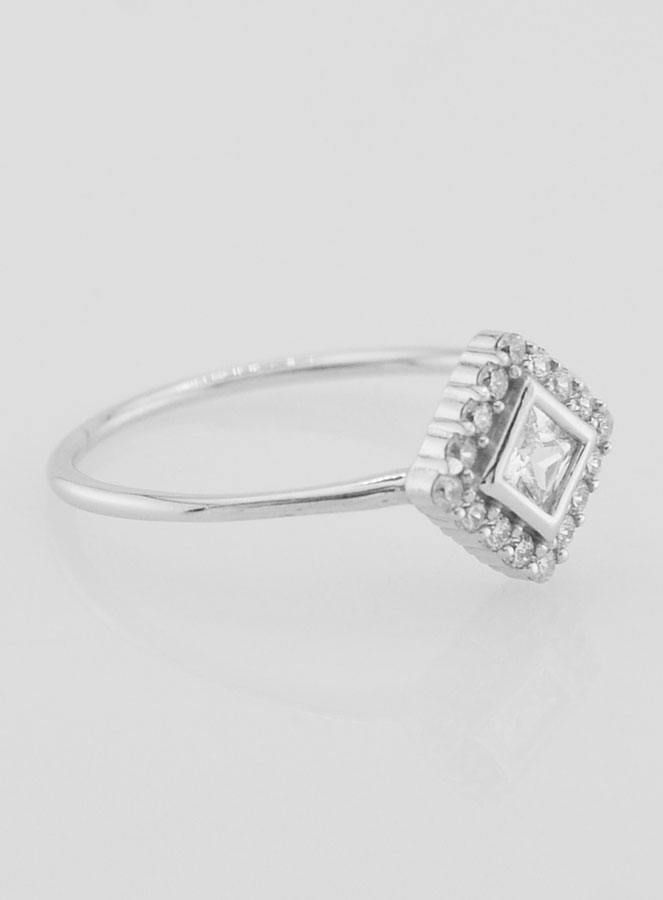 Bague Solitaire Losange Argent Rhodié et Zircons - T56 (pic 3)