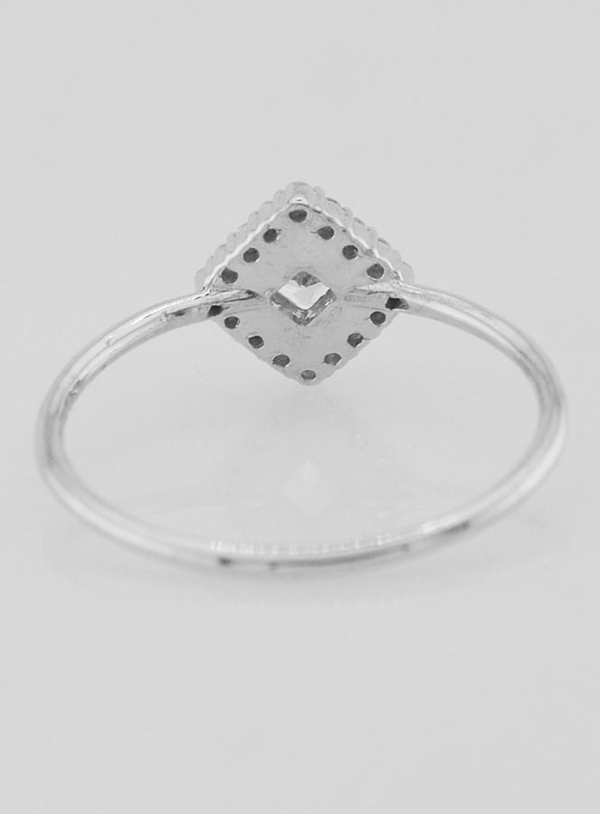 Bague Solitaire Losange Argent Rhodié et Zircons - T60 (pic 4)