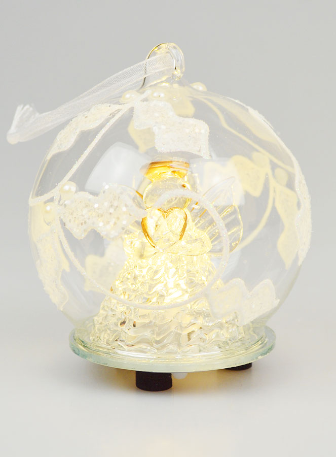 Boule de Noël Lumineuse Ange en Verre - 8cm (pic 1)