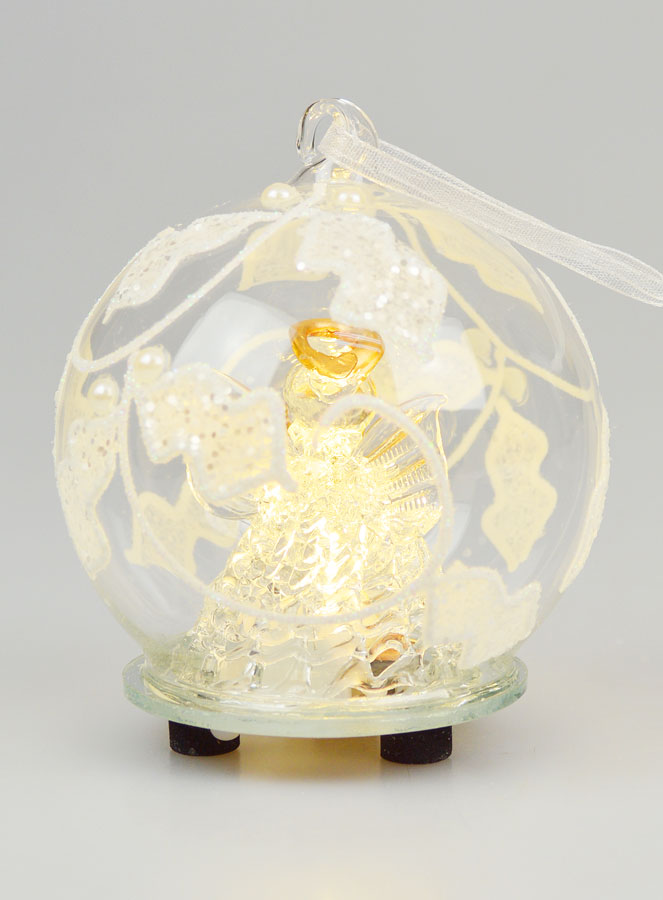 Boule de Noël Lumineuse Ange en Verre - 8cm (pic 4)
