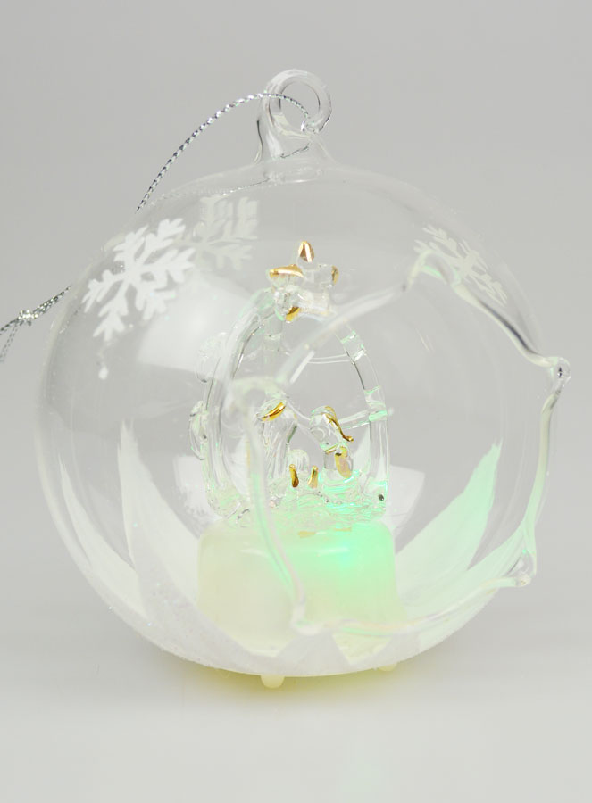 Boule de Noël Lumineuse en Verre 10cm - Nativité (pic 2)