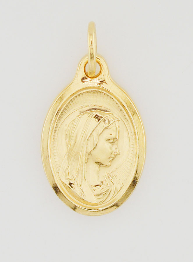 Médaille Profil Sainte Vierge Marie Métal Doré Ovale - 20mm (pic 1)