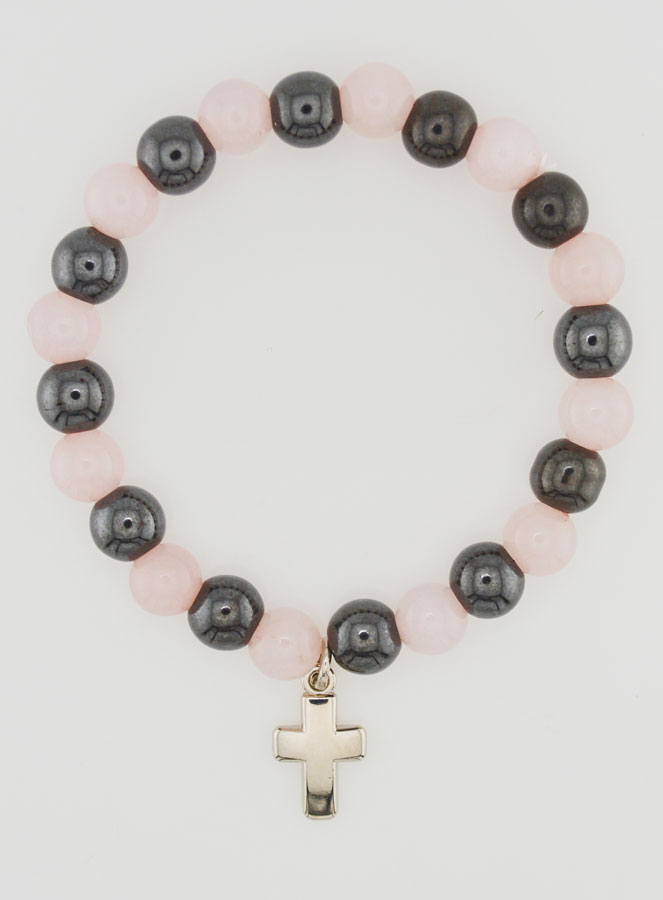 Bracelet en Pierres Naturelles - Quartz Rose & Hématite (pic 1)
