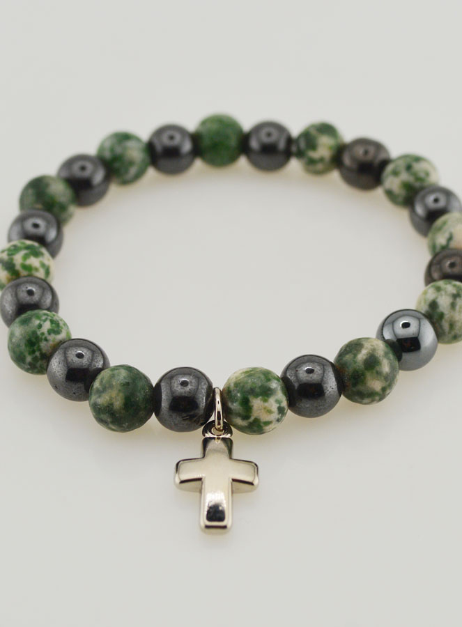 Bracelet Avec Croix - Agate Arbre & Hématite 8mm (pic 2)