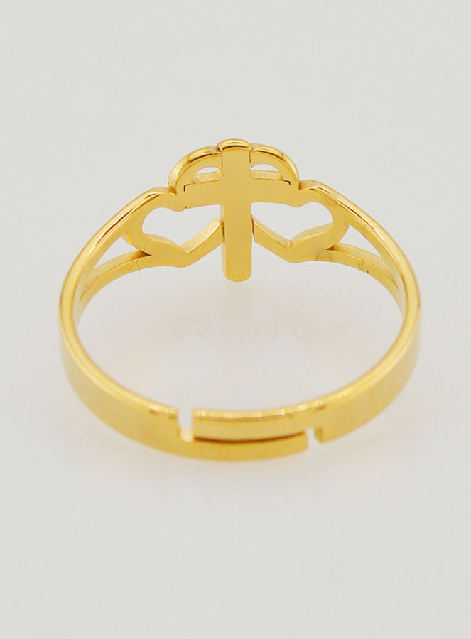 Bague Religieuse Croix & Coeurs Ajustable - Doré (pic 4)