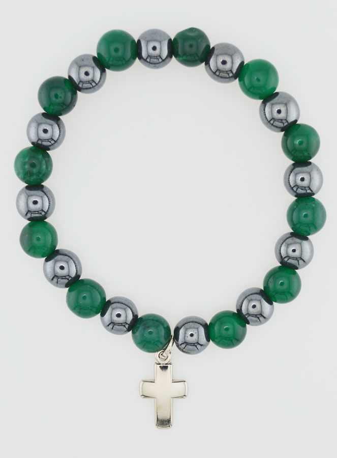 Bracelet Avec Croix - Hématite & Agate Verte (pic 1)