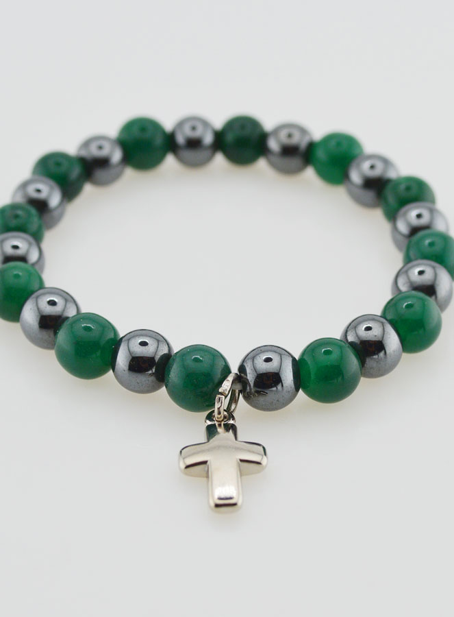 Bracelet Avec Croix - Hématite & Agate Verte (pic 2)