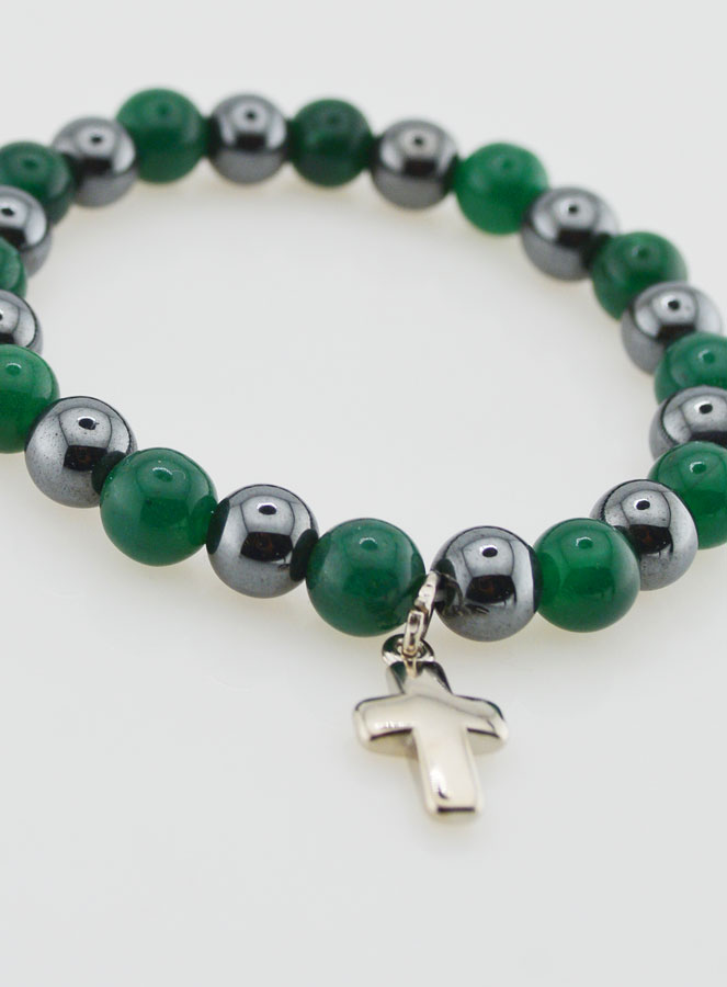 Bracelet Avec Croix - Hématite & Agate Verte (pic 3)