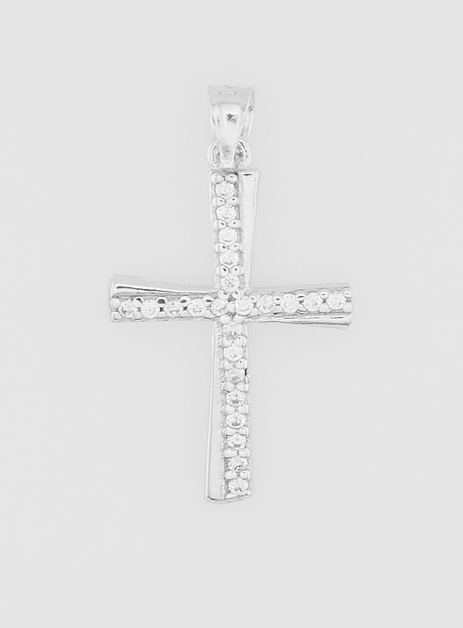 Pendentif Croix Argent & Diamants - 20mm (pic 1)