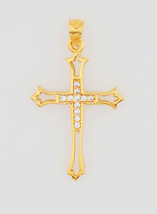 Pendentif Croix Ajourée Plaqué Or & Diamants - 20mm (pic 1)