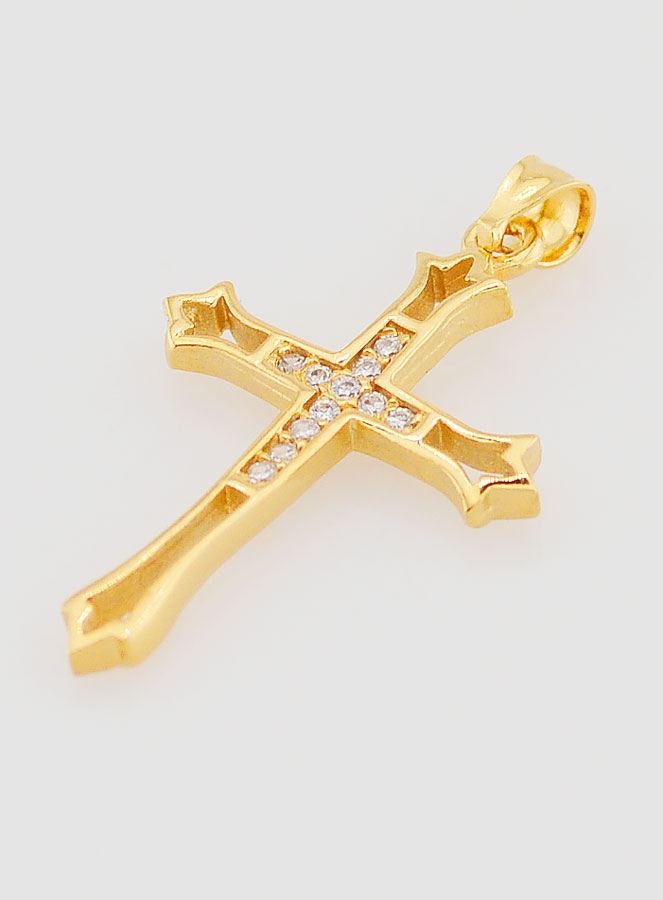 Pendentif Croix Ajourée Plaqué Or & Diamants - 20mm (pic 4)