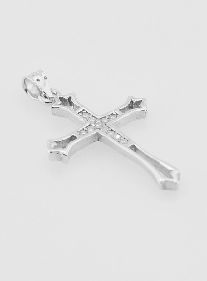 Pendentif Croix Ajourée Agent & Zircons - 20mm (pic 3)