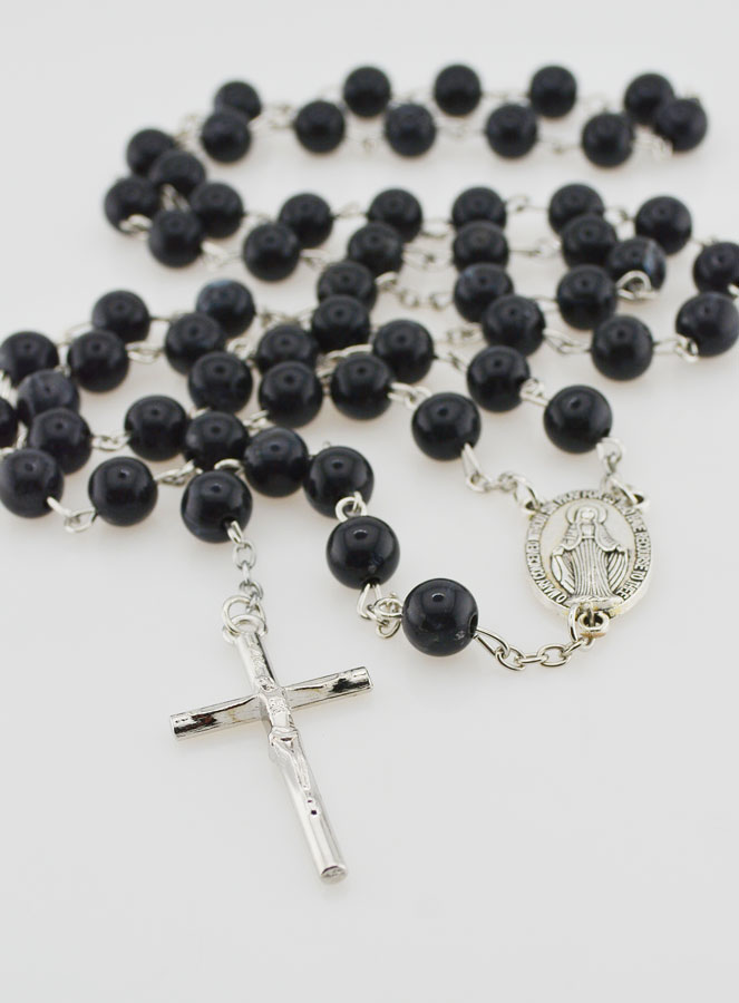 Chapelet Médaille Miraculeuse Grains Noirs (pic 2)