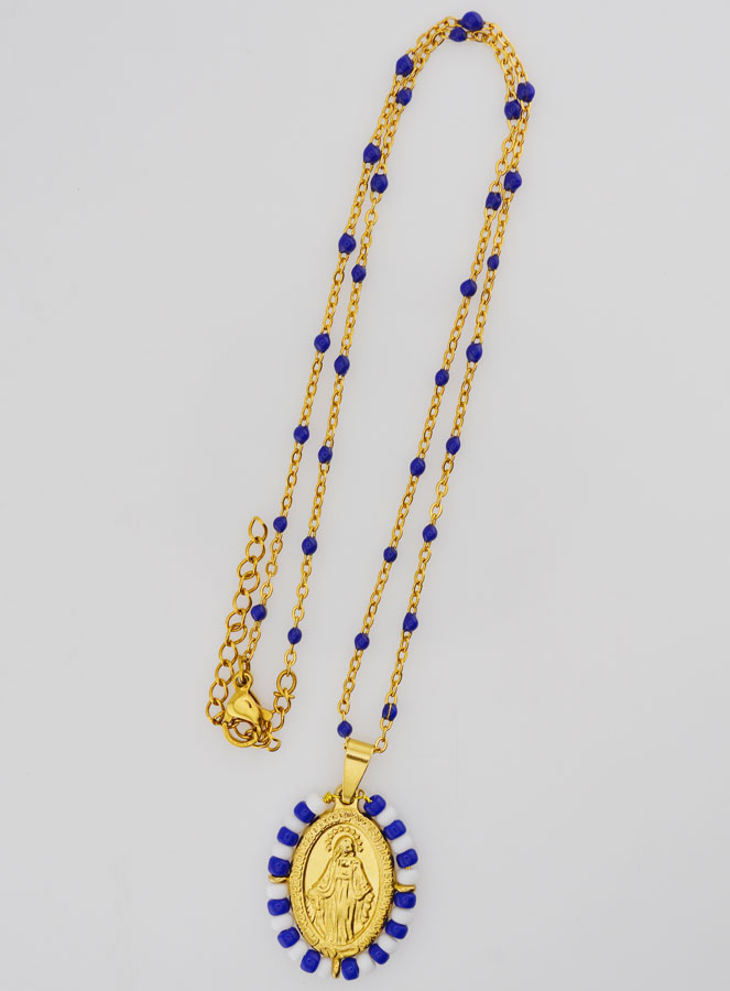 Collier Religieux Perlé & Médaille Miraculeuse Marinière (pic 2)