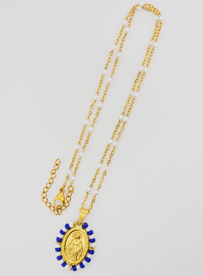 Médaille Miraculeuse Marinière & Chaîne Perles Blanches (pic 2)