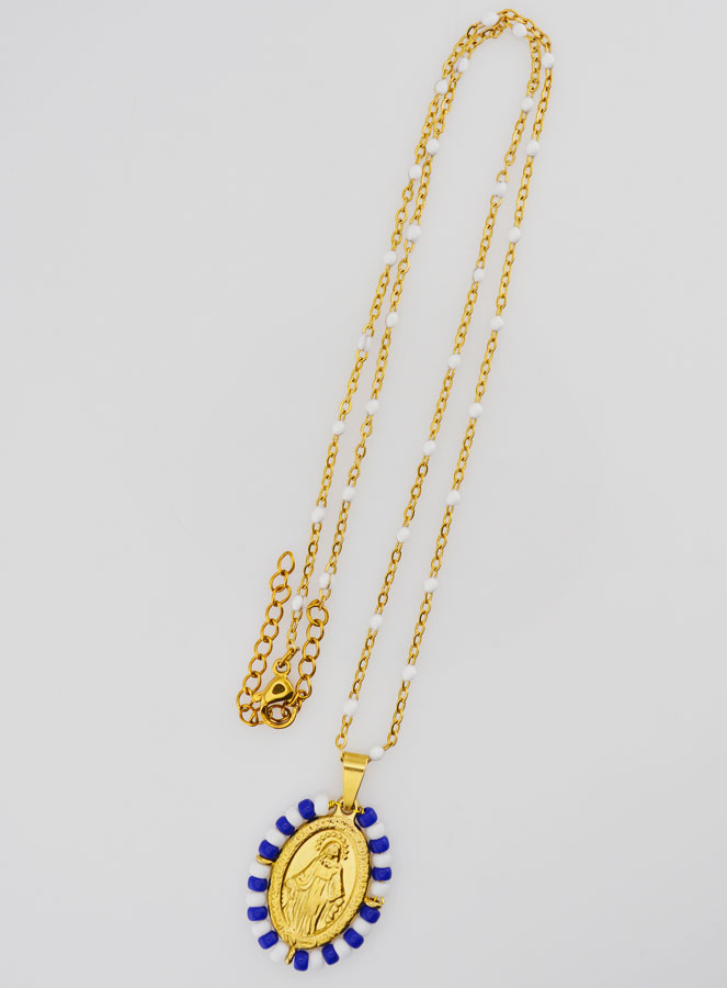 Collier Religieux Perlé & Médaille Miraculeuse Marinière (pic 2)