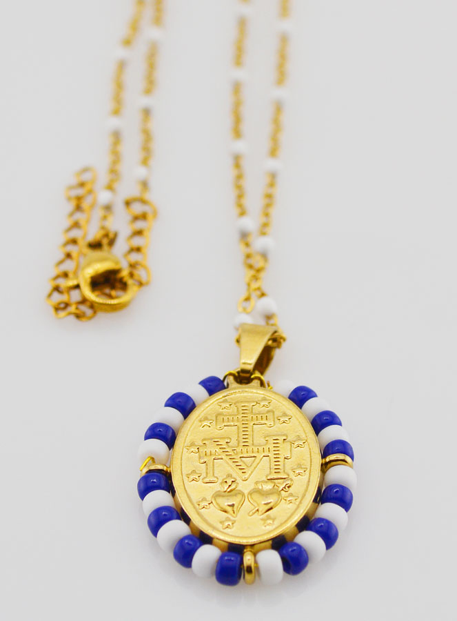 Collier Religieux Perlé & Médaille Miraculeuse Marinière (pic 3)