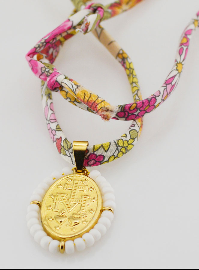 Médaille Miraculeuse Perlée - Cordon Liberty (pic 3)